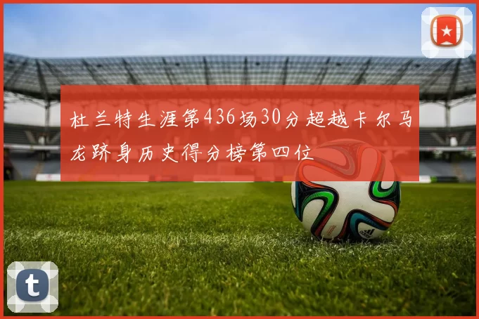 杜兰特生涯第436场30分超越卡尔马龙跻身历史得分榜第四位
